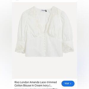 RIXO Cream Lace-Trim V-Neck Cotton Blouse